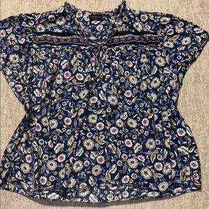 Sz 20 Lane Bryant top cap sleeves Navy blue white flowers 100% cotton